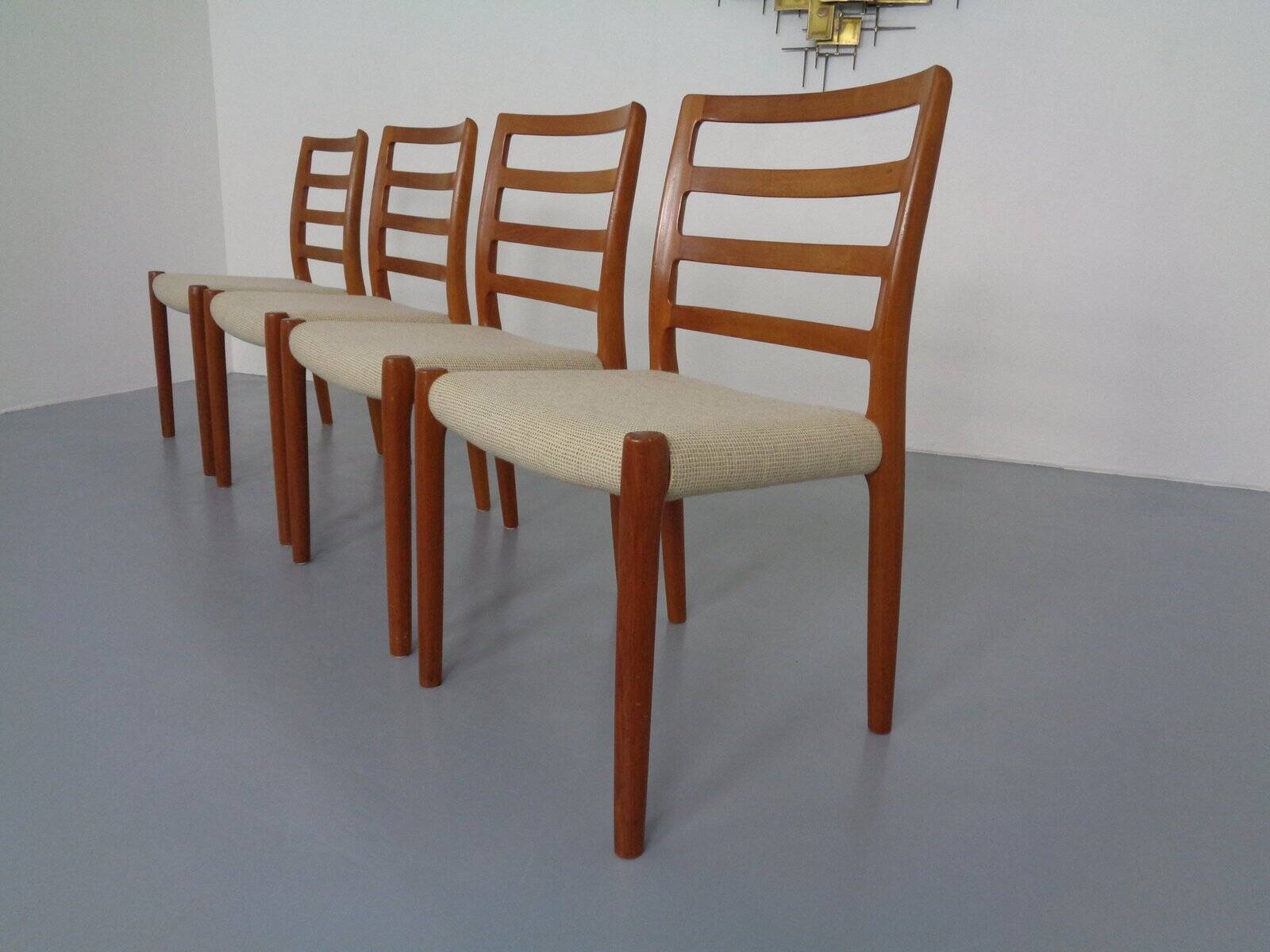 Vintage Danish 85 Dining Chairs in Teak and Wool by Niels Otto Møller for J.L. Møllers, 1960s, Set of 4