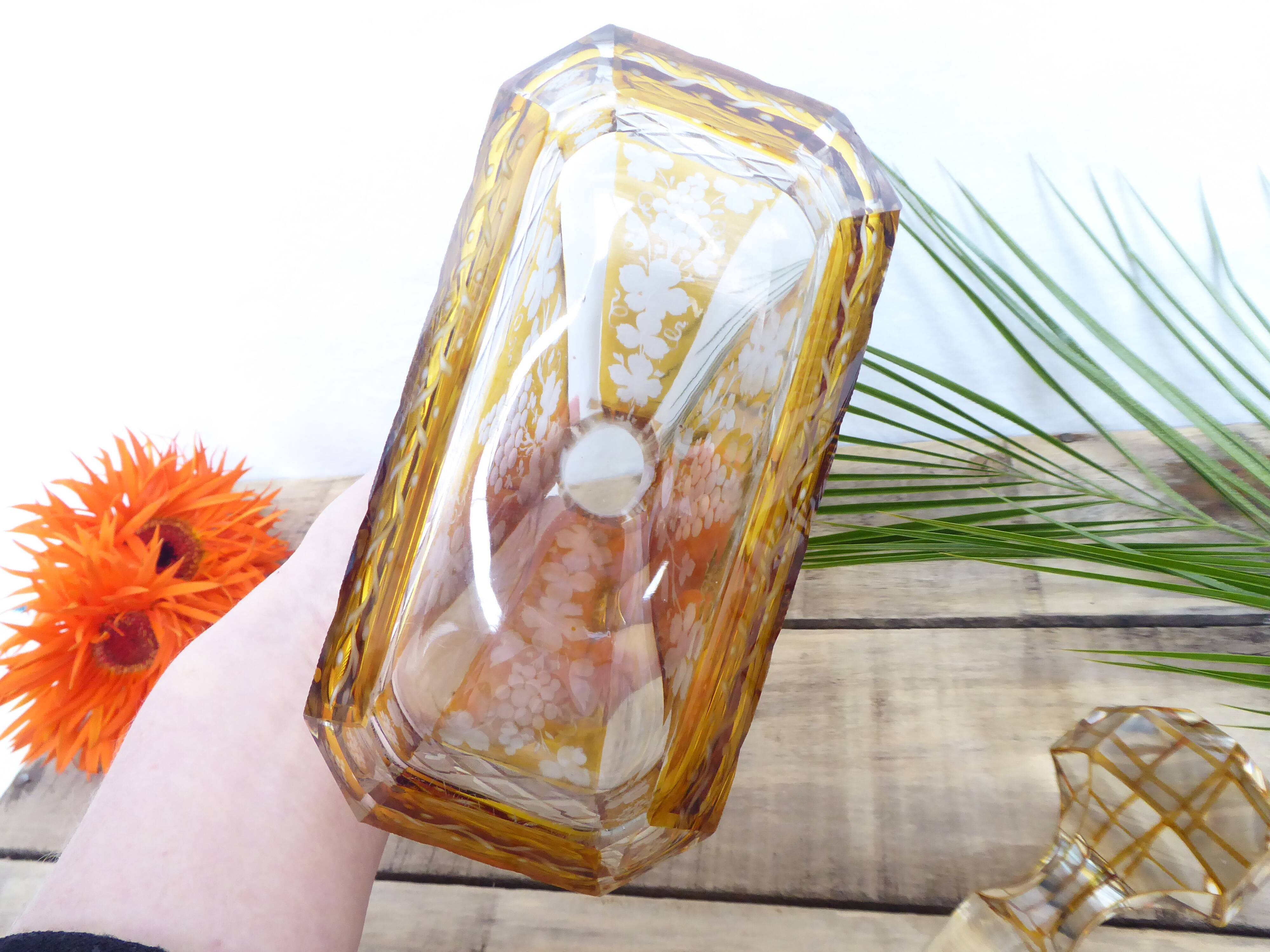 Engraved and cut crystal decanter