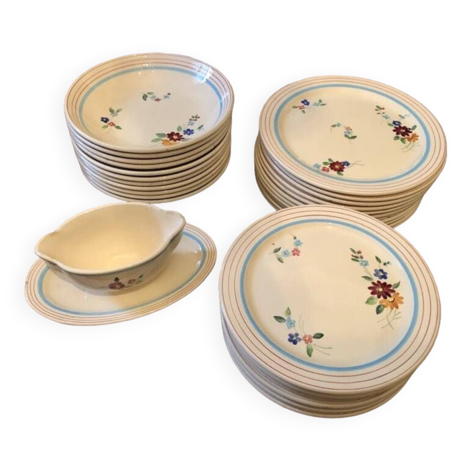 34-piece service, Longchamp Bagatelle model, made and painted by hand