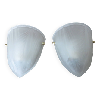 pair of art deco style wall lights in frosted glass and brass