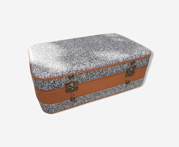 Valise rétro decor chiné et camel