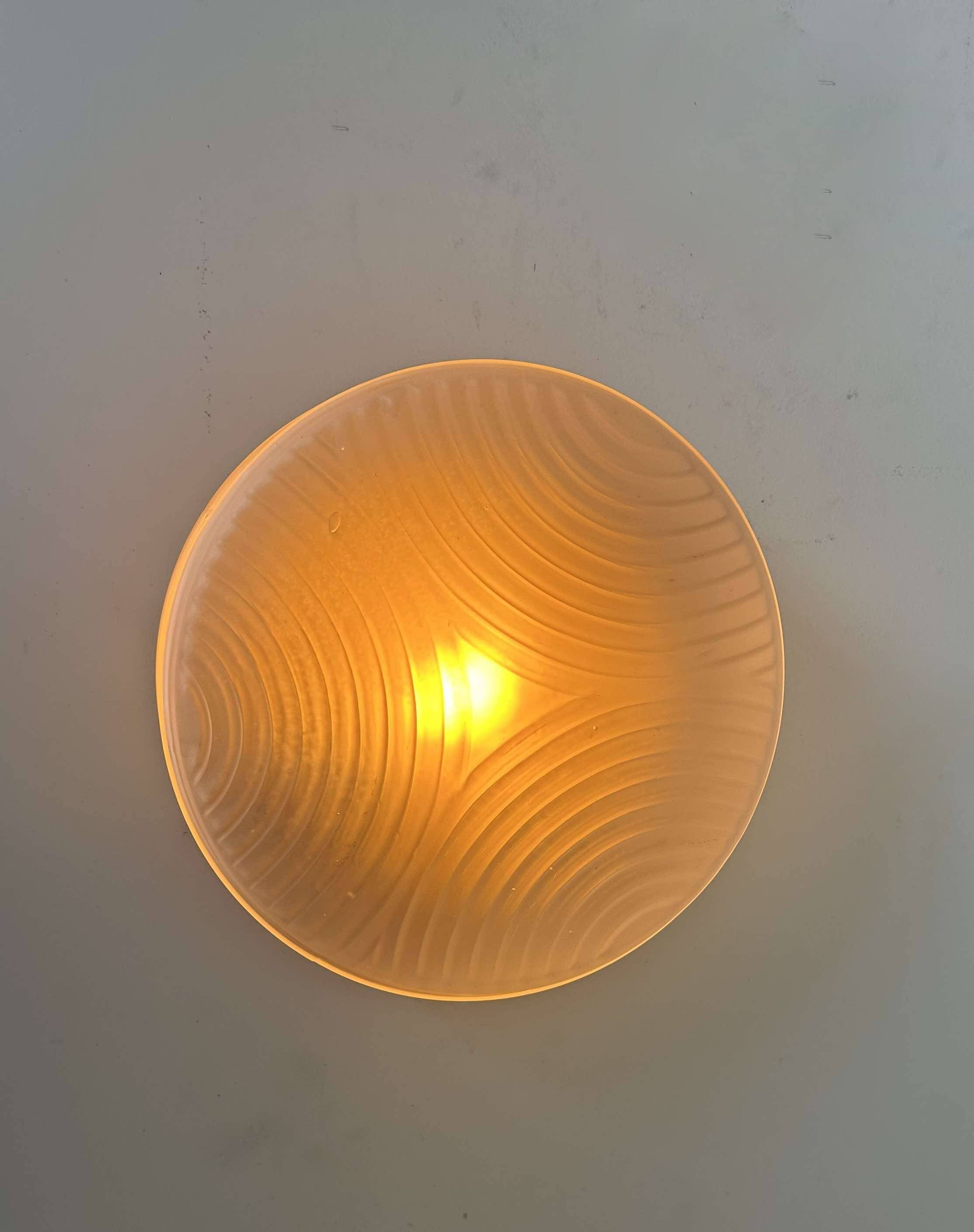 Vintage wall lamp in pressed molded sandblasted glass, France 1960