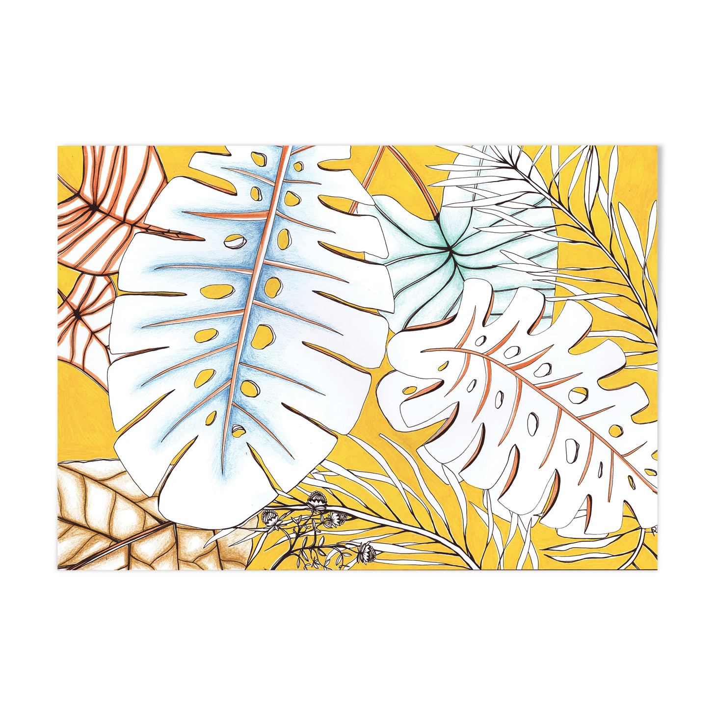 Yellow monstera illustration