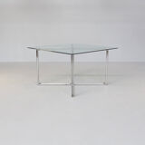 80s Chrome cross framed dining table glass table top