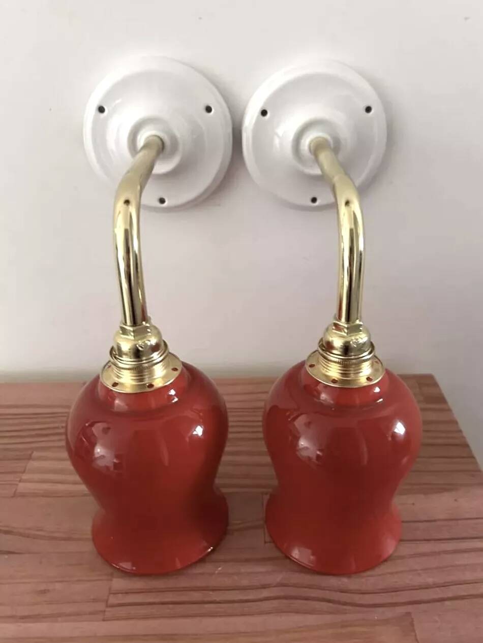 Pair of ceramic and glass wall sconces