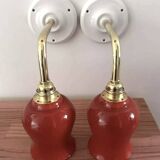 Pair of ceramic and glass wall sconces