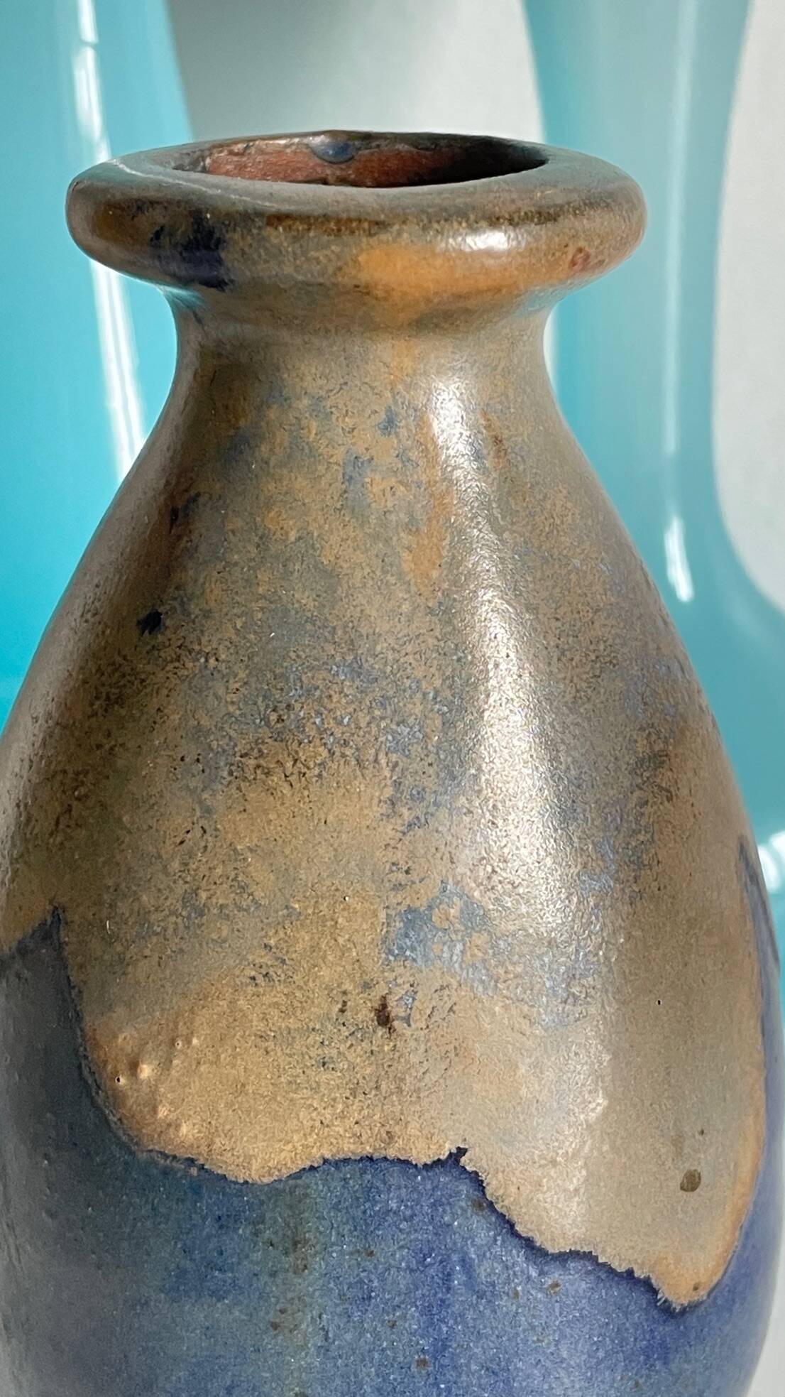 3 VASES Bleu Océan Grès et Verre OPALIN Vintage
