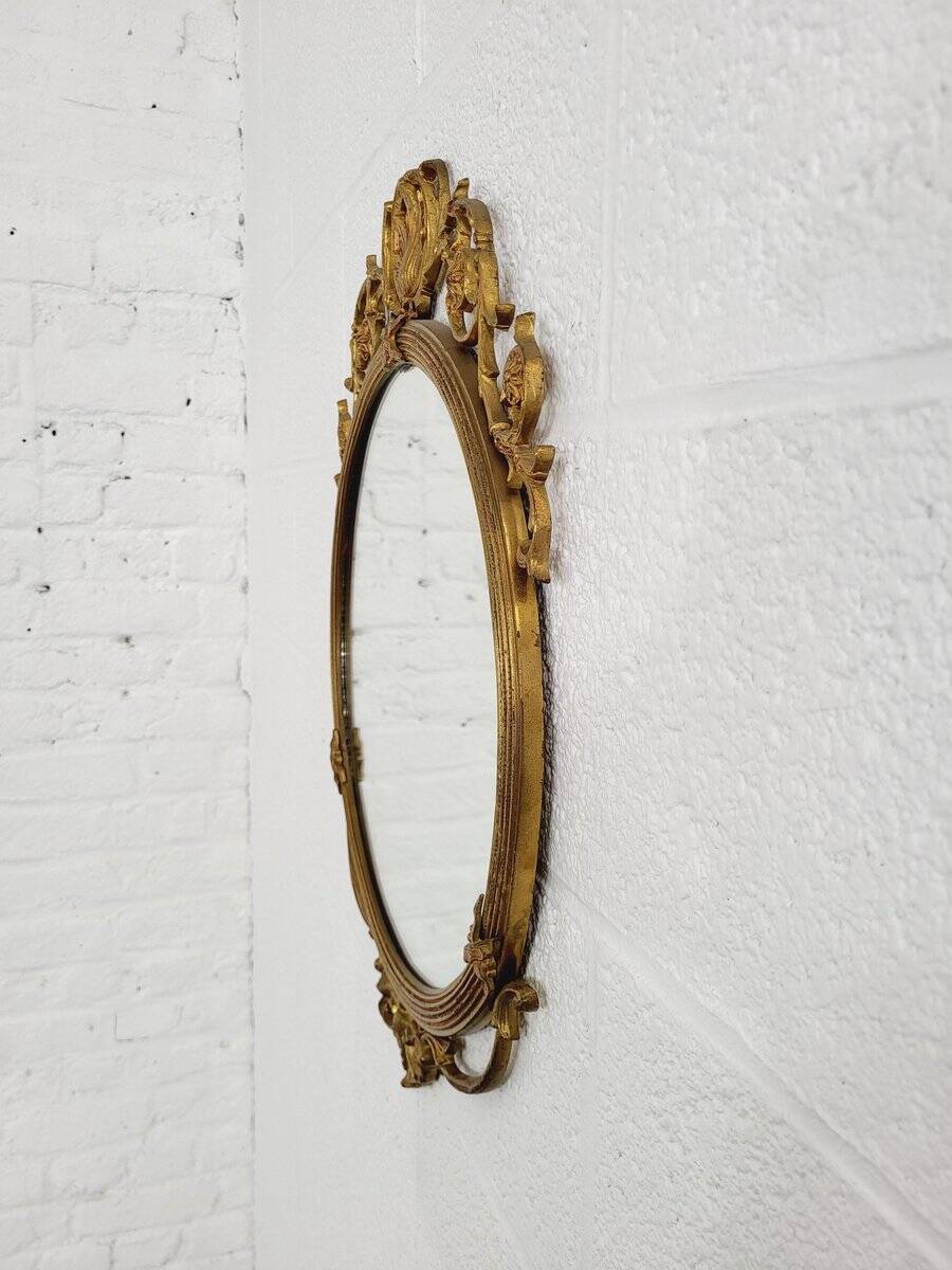 Miroir Médaillon Rond en Laiton, 1950s