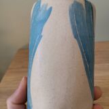 Handcrafted ceramic cup blue color lines