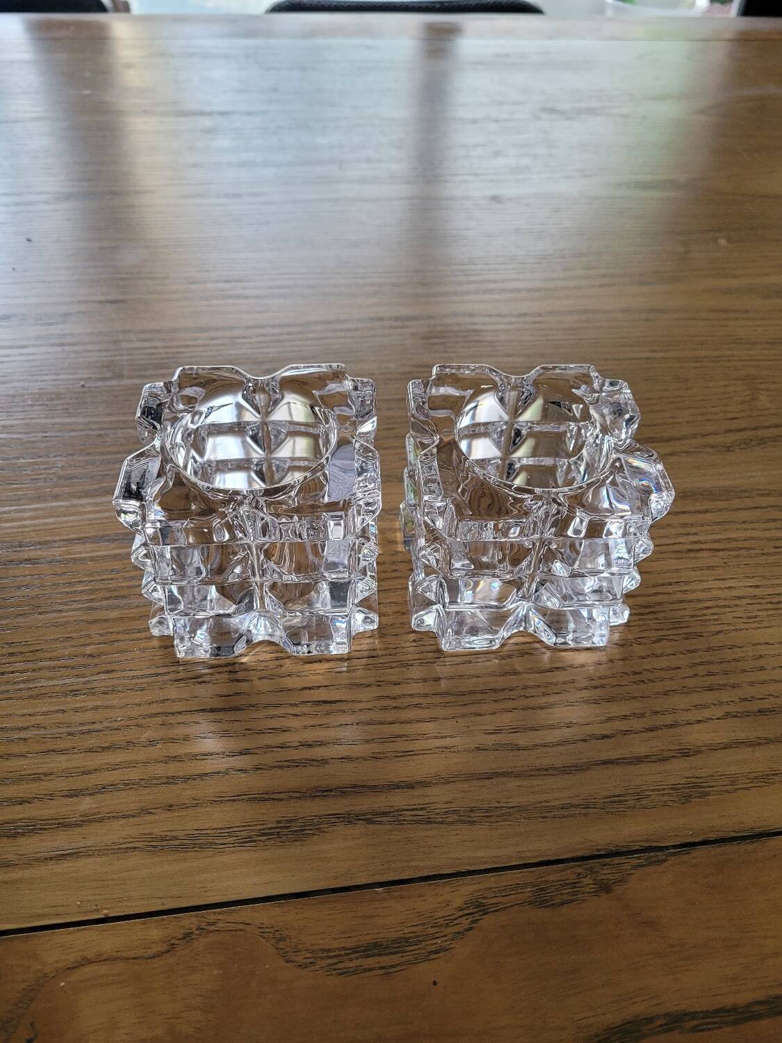 Pair of faceted glass tealight candle holders