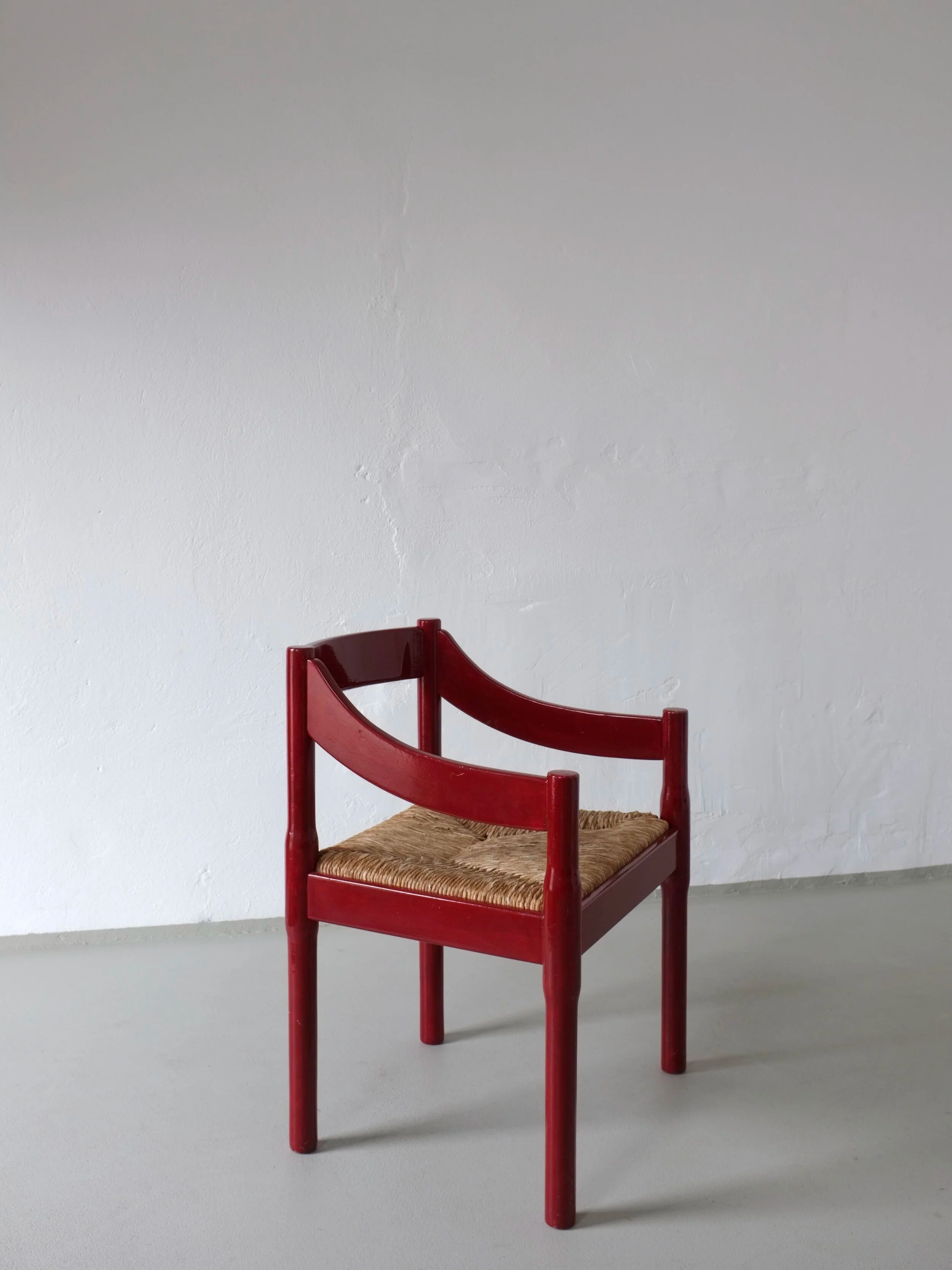 2 red Vico Magistretti “Carimate” style armchairs | Italy | 1970s