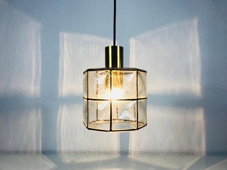 Iron and glass suspension lamp by Glashtte Limburg, 1960s