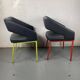 Pair of metal and leather armchairs / Green & Red