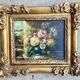 Old painting Still Life with Flowers Golden frame with relief flower decoration