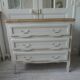 Vintage chest of drawers with pearl gray patina and waxed finish, 3 drawers, wooden top.