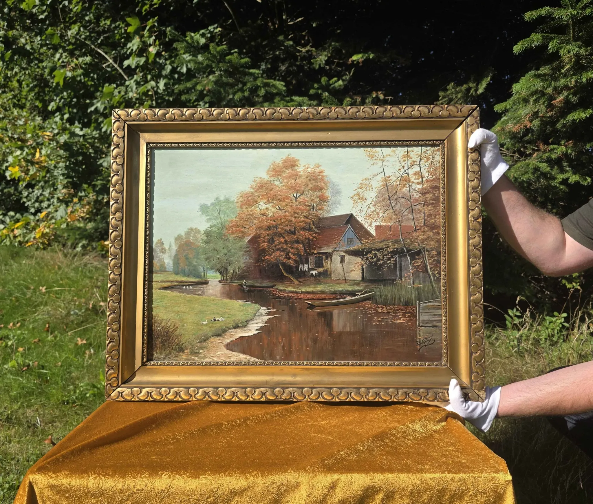 Vintage Autumn Landscape Oil Painting