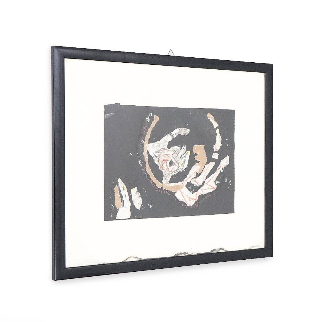 Ansgar Elde, Composition, Mixed Techniques on Cardboard, 1980s, Framed