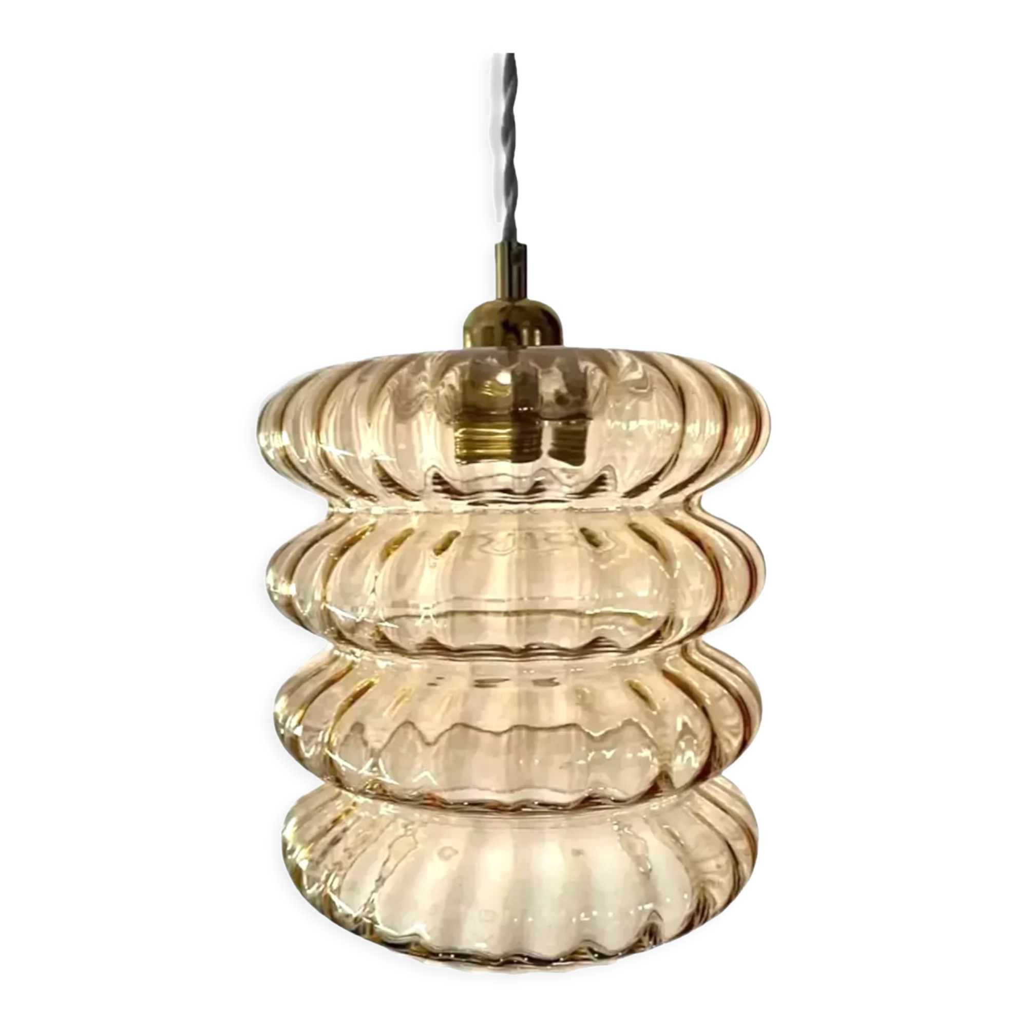 Vintage pendant lamp in electrified golden glass to nine