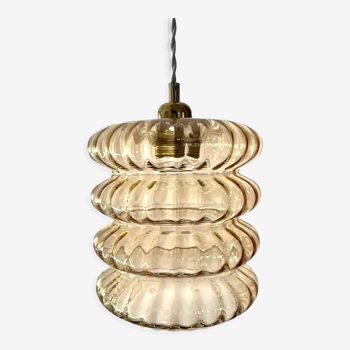 Vintage pendant lamp in electrified golden glass to nine