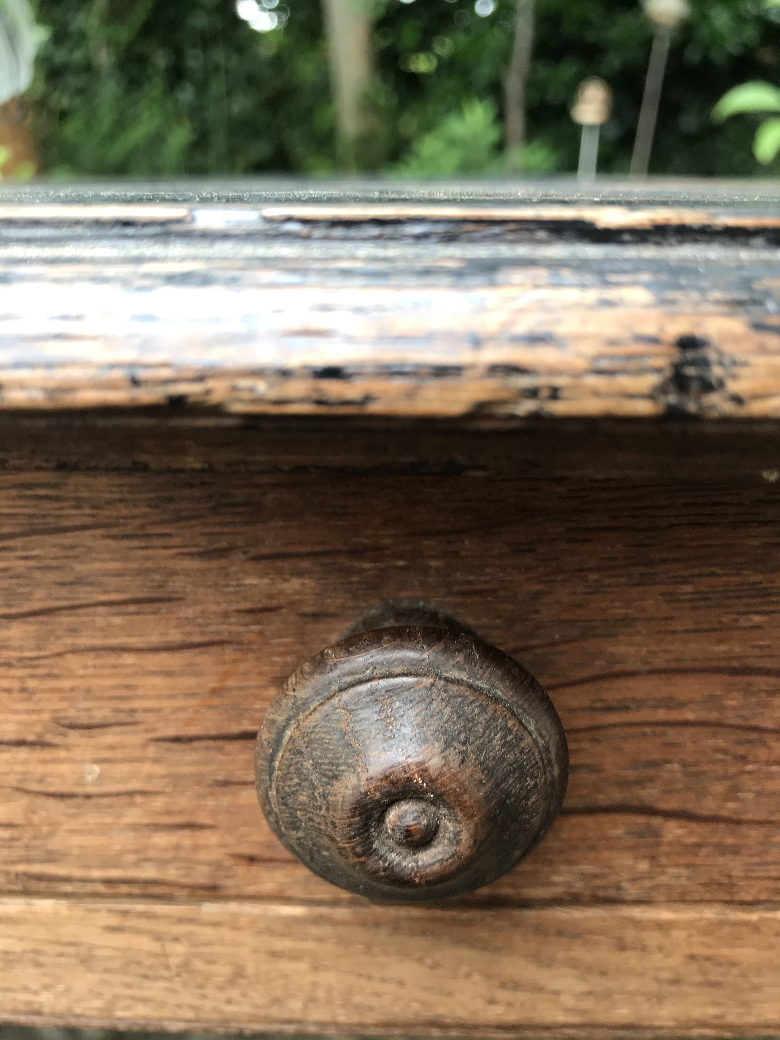 Old farmhouse table desk 1 drawer solid wood patinated black top
