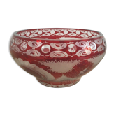 Old Cup Bohemian Crystal Bowl Cut & Engraved Ruby Red