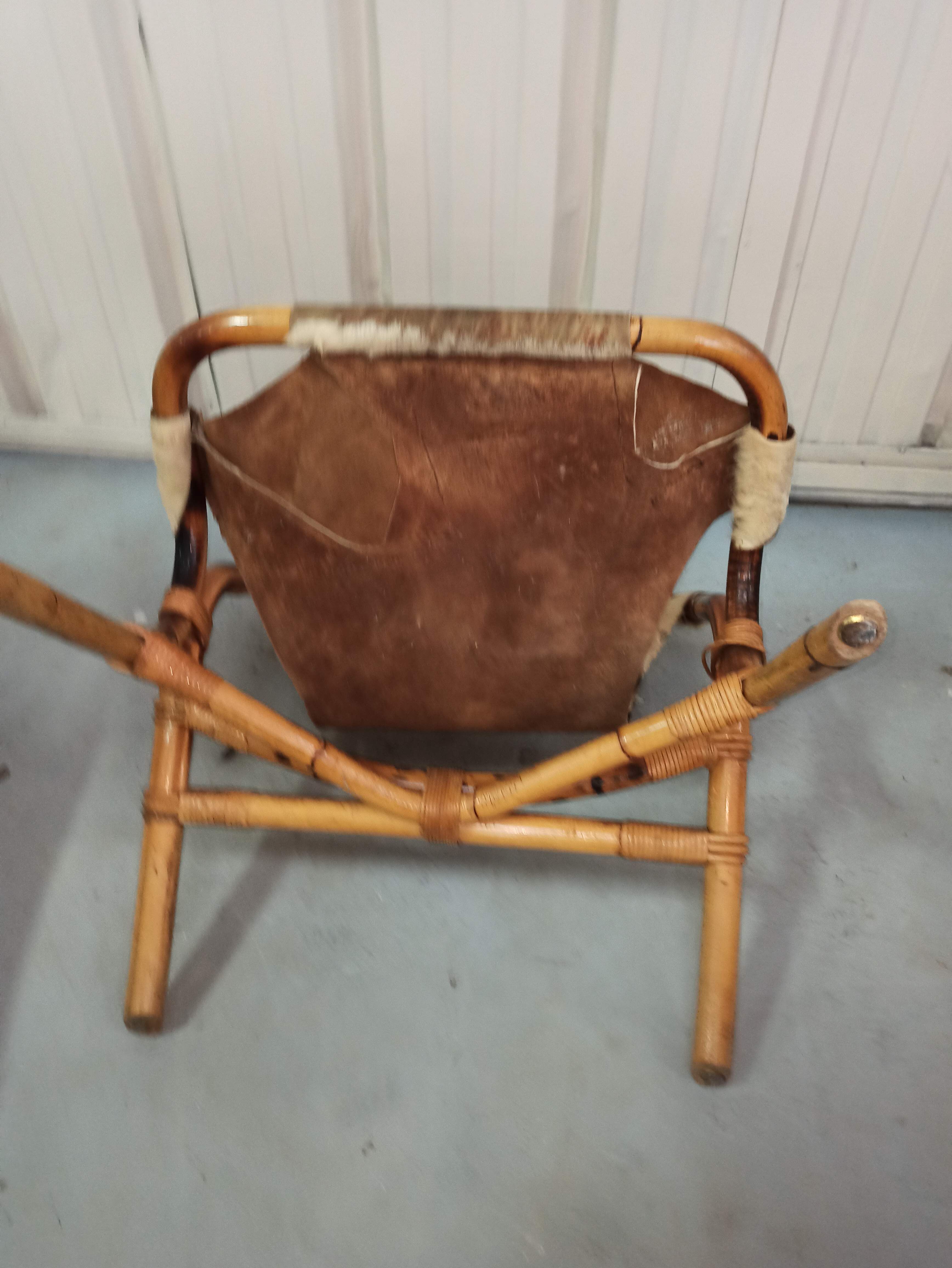 Pair of armchairs bamboo leather skin rohé noordwolde