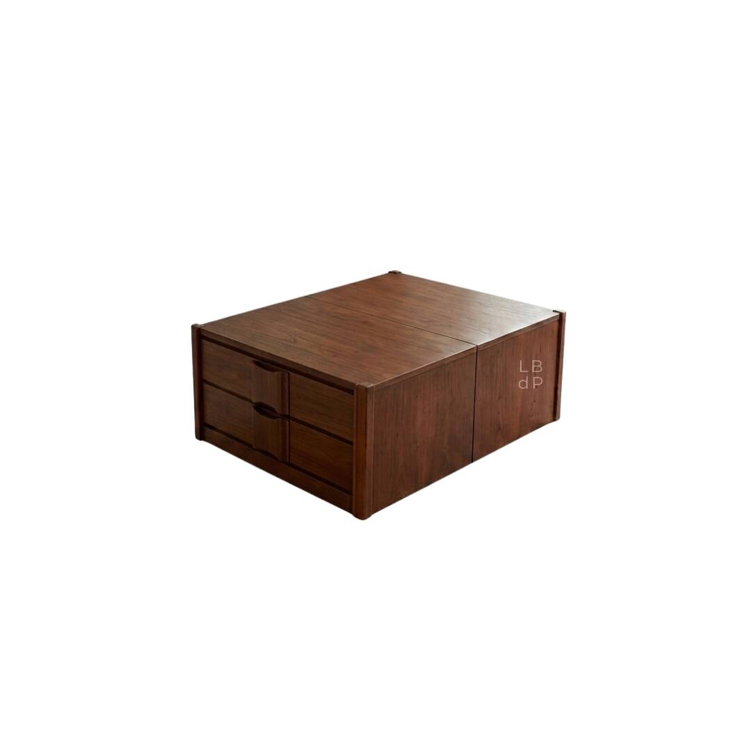 Pair of vintage Scandinavian design modules, bedside table, chest of drawers, sideboard, table.