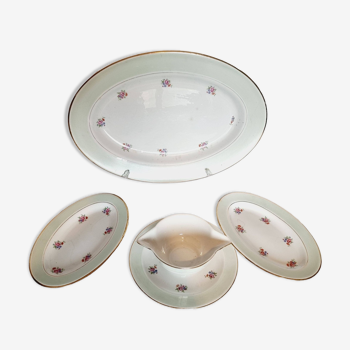 4 plates, dishes or serving trays in french porcelain l´amandinoise light green contour o