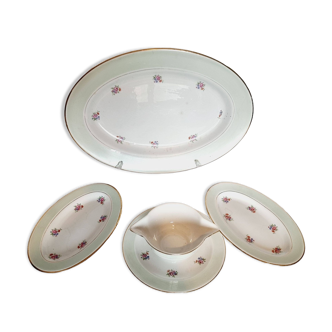 4 assiettes, plats ou plateaux de service en porcelaine française l´amandinoise vert clair contour o