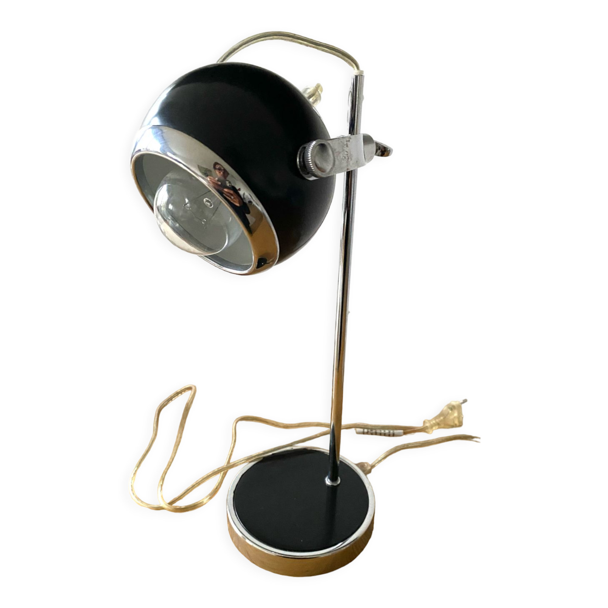 Lampe Eyeball Vintage Métal Peint Chromé Design Space Age Années 70 - Lampe De Bureau Rétro