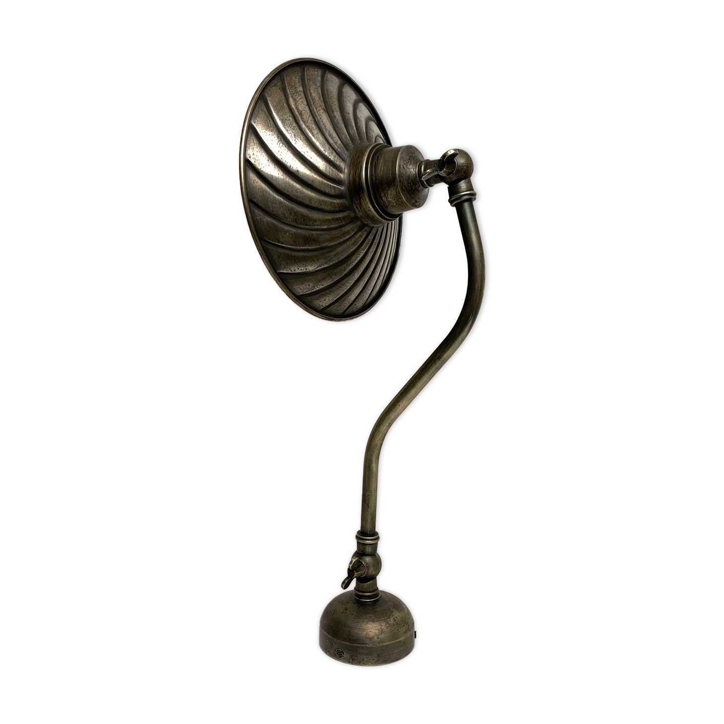 Gooseneck wall lamp old style silver metal patinated