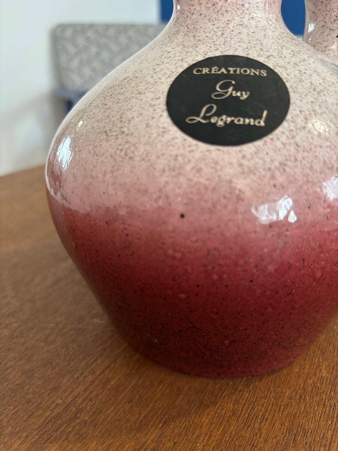 Old pink stoneware pitcher / vintage ceramic soliflore / soft stoneware vase