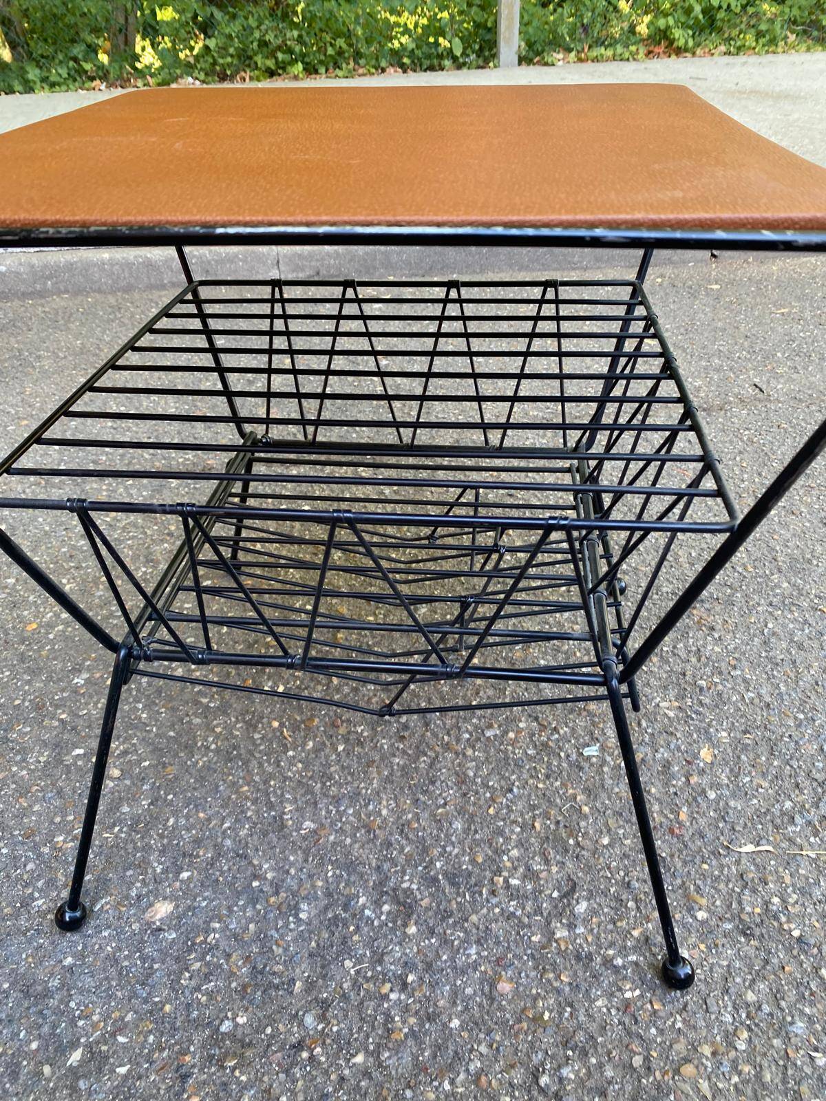 Vintage atomic mid-century modern side table magazine rack