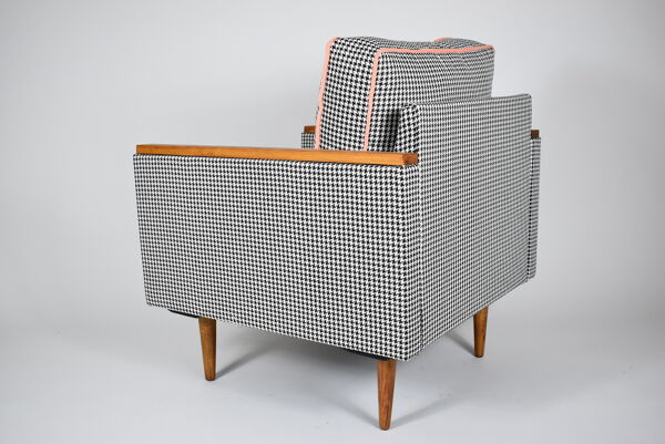 Fauteuil original du milieu du siècle, années 1970, restauré, pied de poule