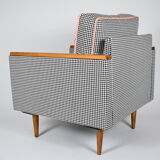 Fauteuil original du milieu du siècle, années 1970, restauré, pied de poule
