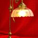 large 1900 brass lamp and cut and opaque glass lampshade, 53x25 original elec,