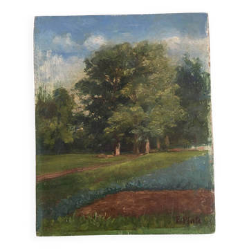 Old painting Forest landscape.