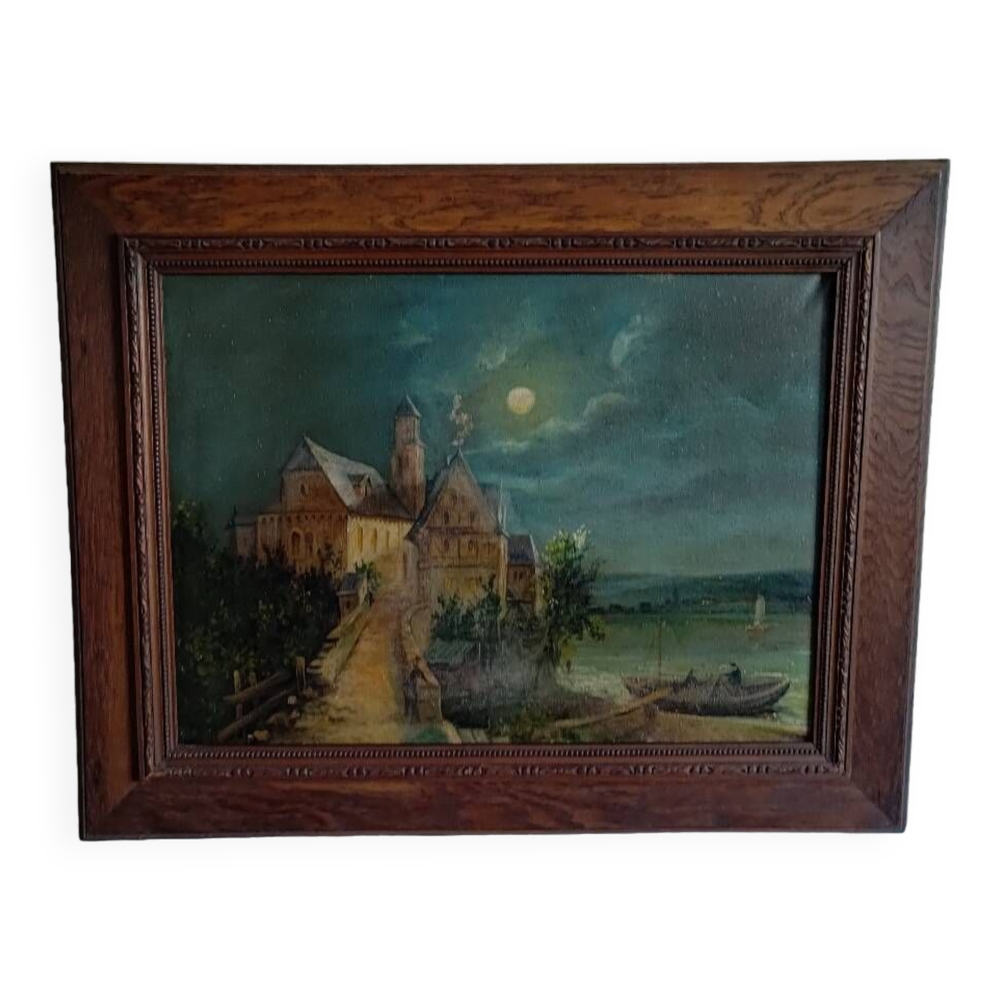 Navy blue moon port painting