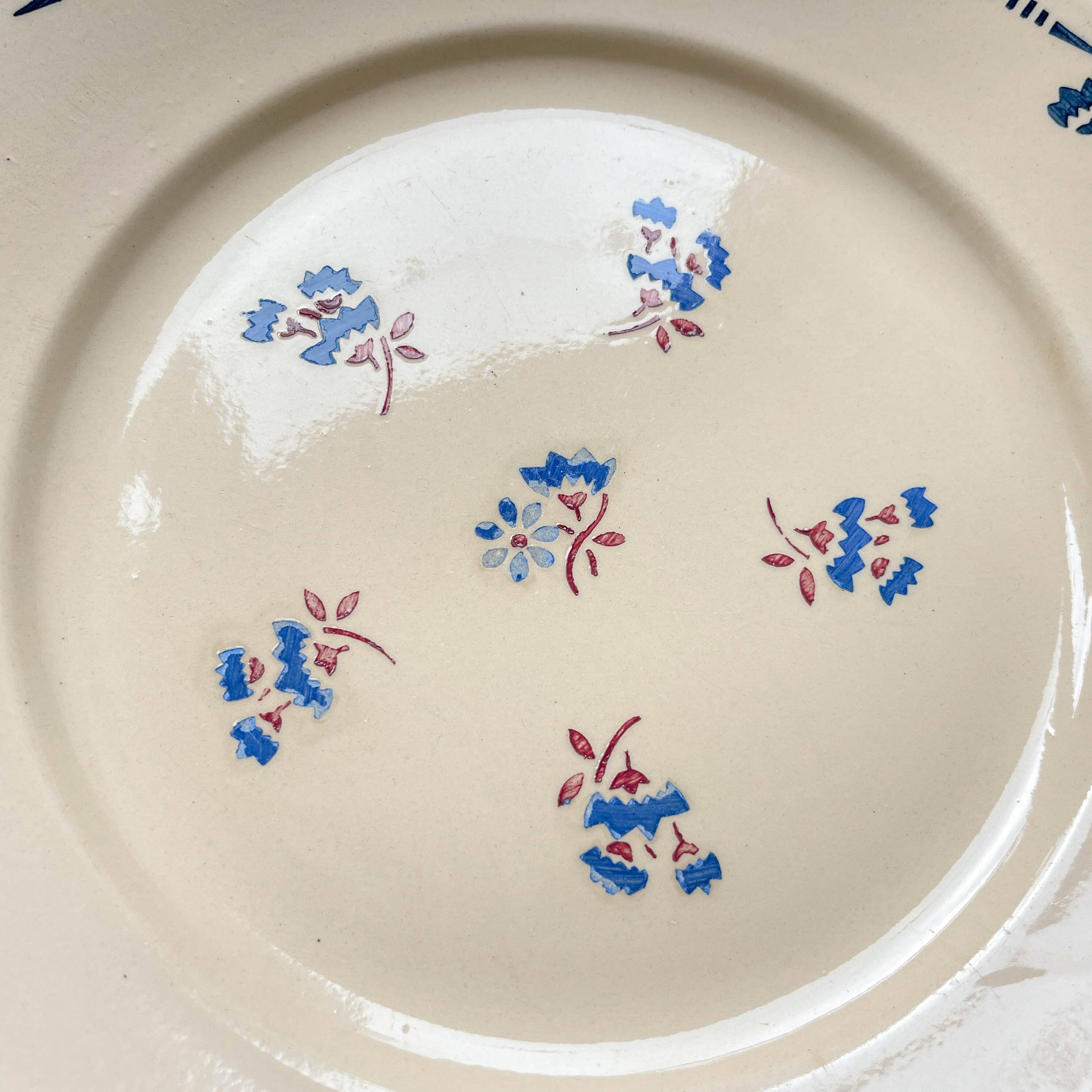 6 vintage K&G Luneville "Flore" porcelain dinner plates, 1950s, small blue flowers
