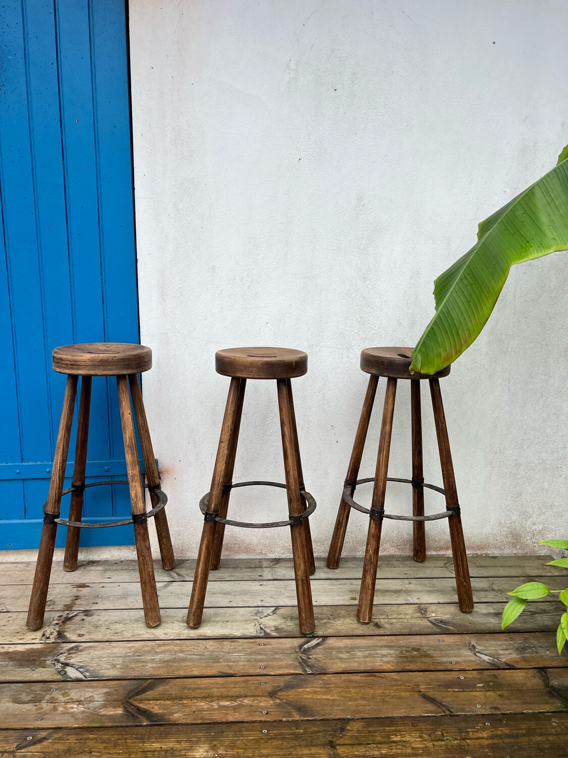 Set of 3 wooden stools