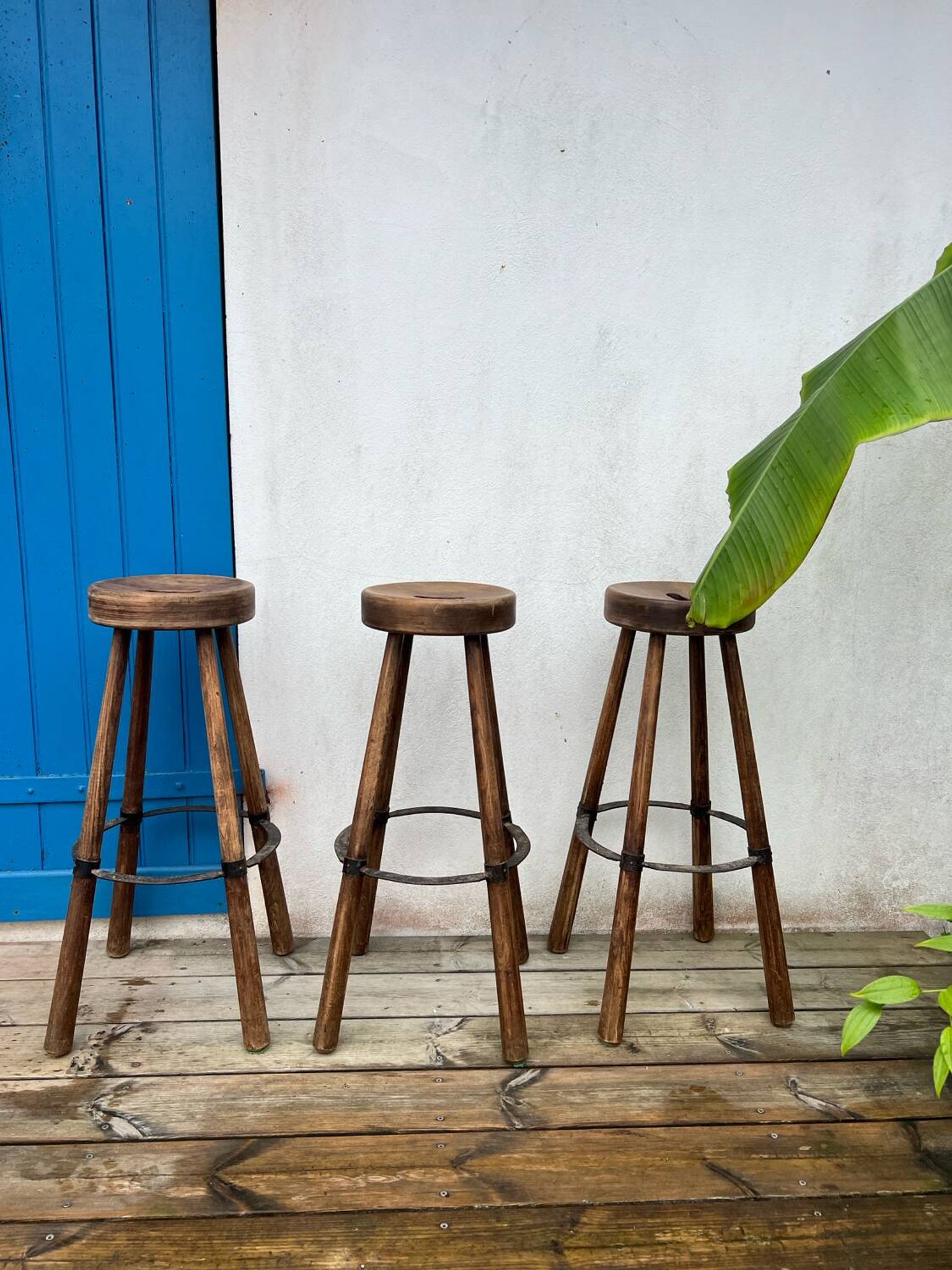 Set of 3 wooden stools