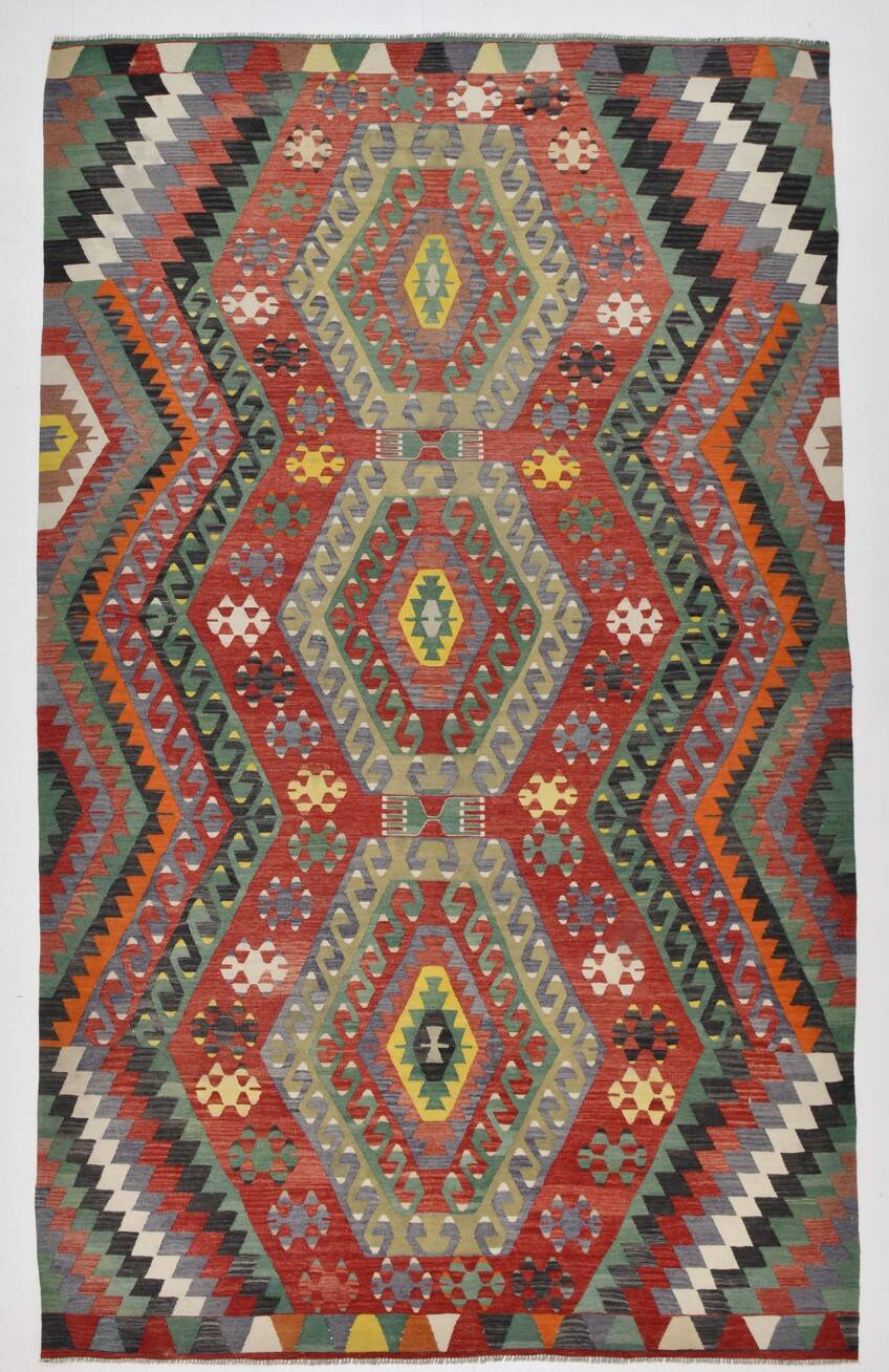 6x10 Kilim Multicolor Geometric Style Vintage Kilim Rug, 184x304 Cm