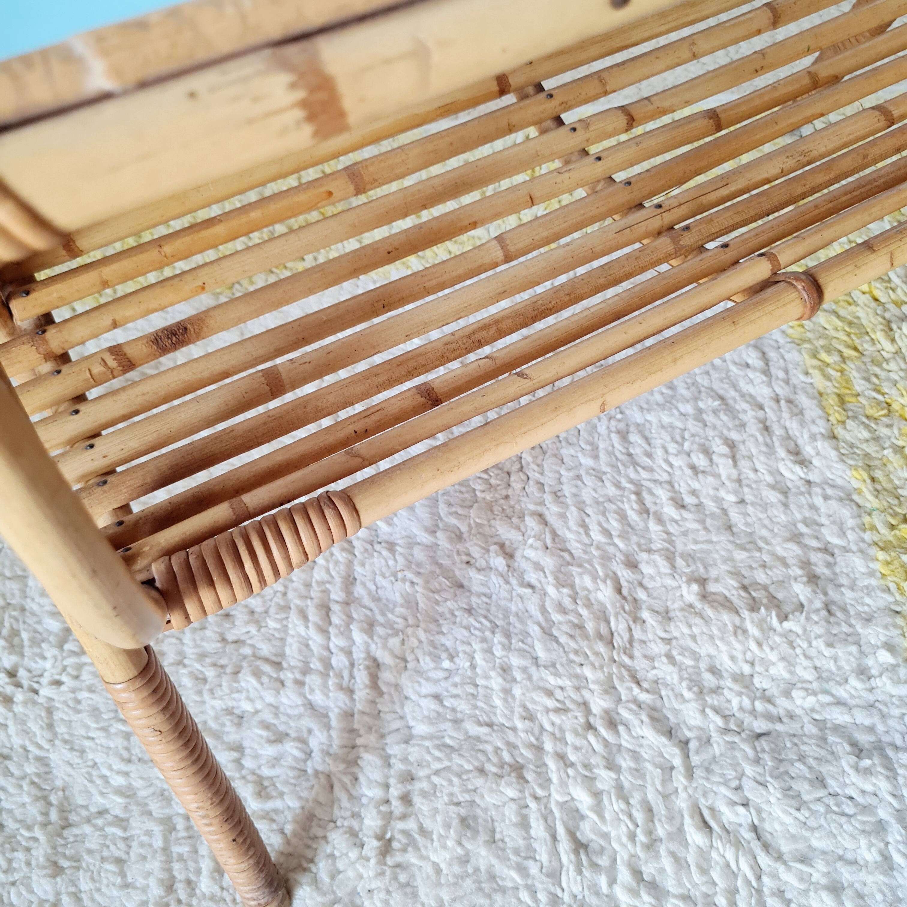 1960s rattan coffee table - blue top