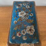 Ancien Tabouret Repose Pied Pliant Victorien  Assise Perles Fleurs Vintage