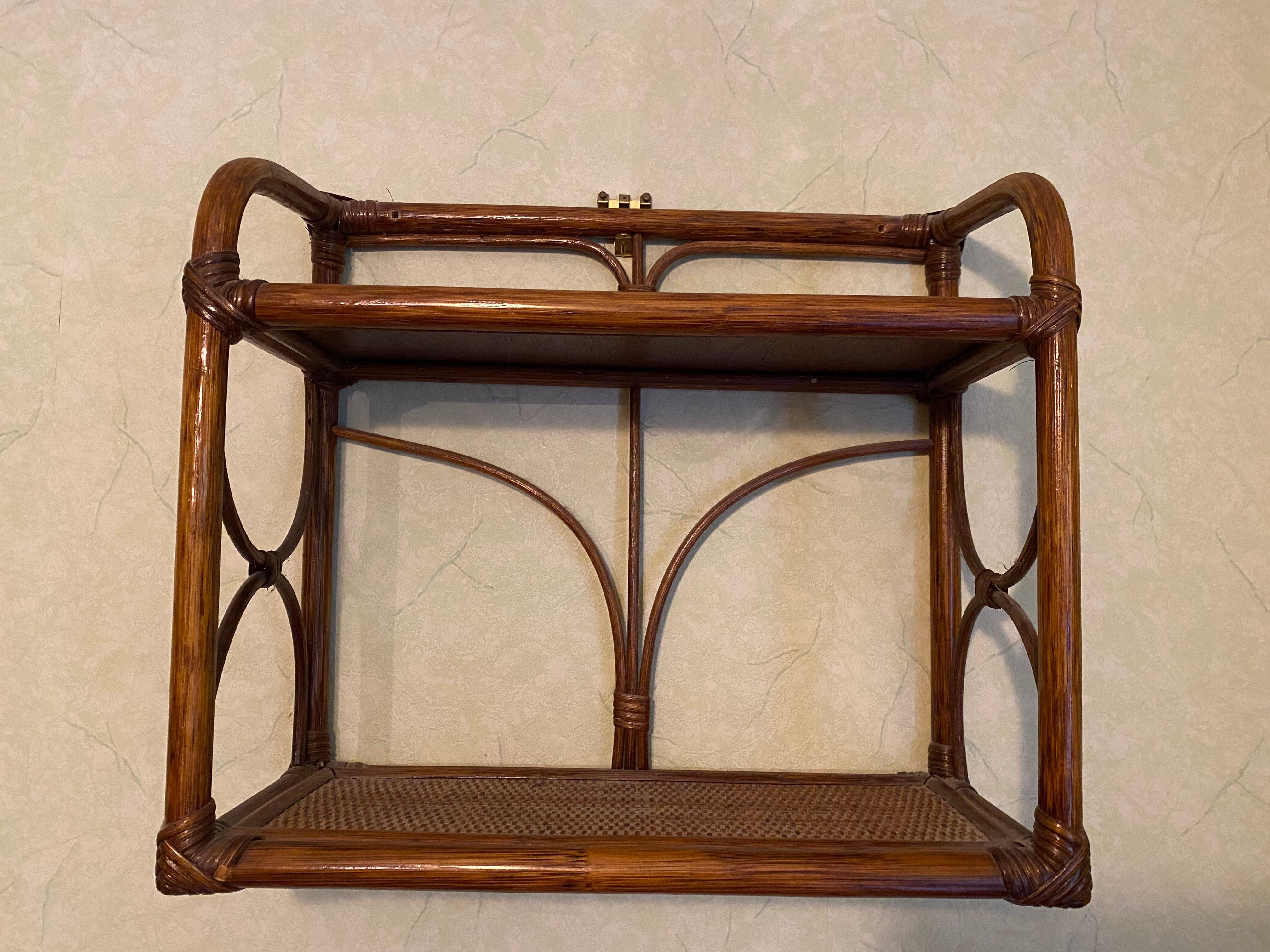 Rattan shelf, vintage 1970s
