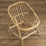 Authentique Fauteuil siège années 60 pour enfant en rotin - parfait état