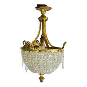 Lustre en bronze et pampilles Louis XVI