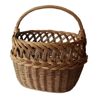 Wicker shopping basket, braided, handmade, vintage