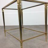 Hollywood Regency side table, glass and brass