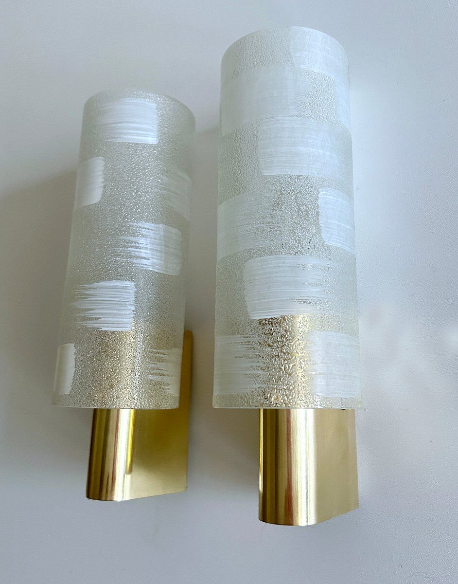 Vintage brass and glass sconces, 1970s, set of 2